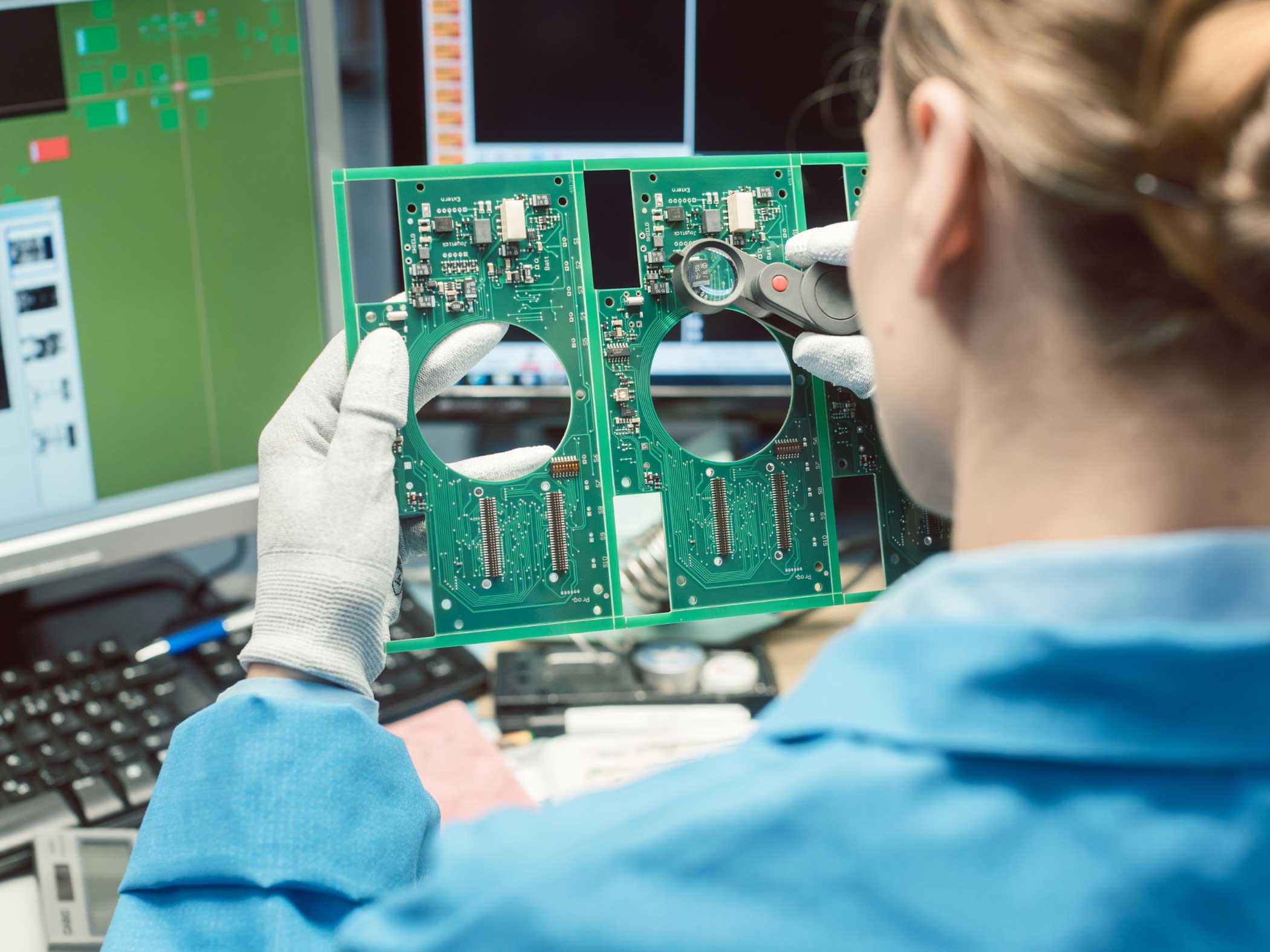 Close-up of a technician using cutting-edge technology, showcasing the innovation in product assembly services for optimized production