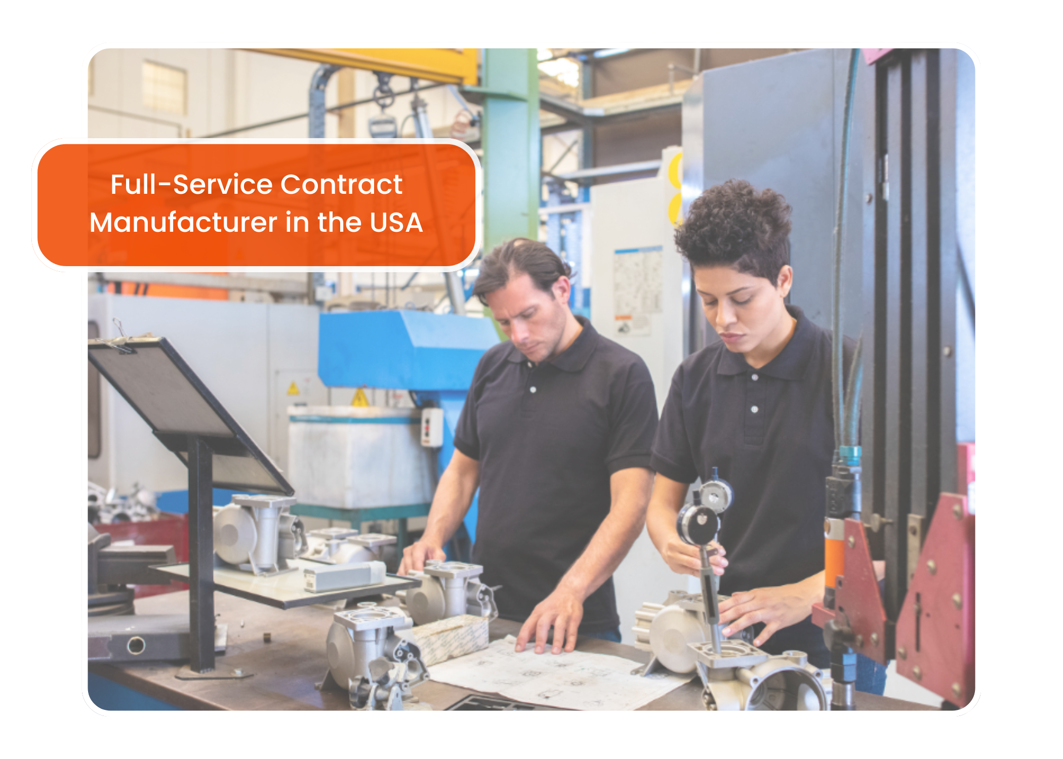 Two engineers working in a facility owned by MFG One, a reputed contract manufacturer in the USA