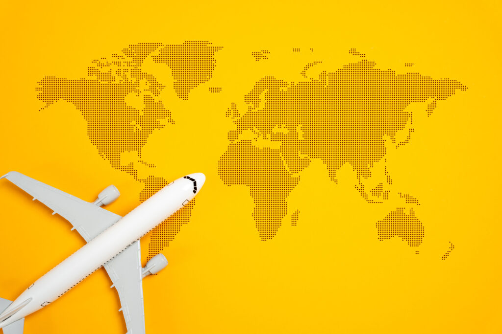 Airplane on map showing the distance a US electronic contract manufacturer will go to provide OEM manufacturers with support.
