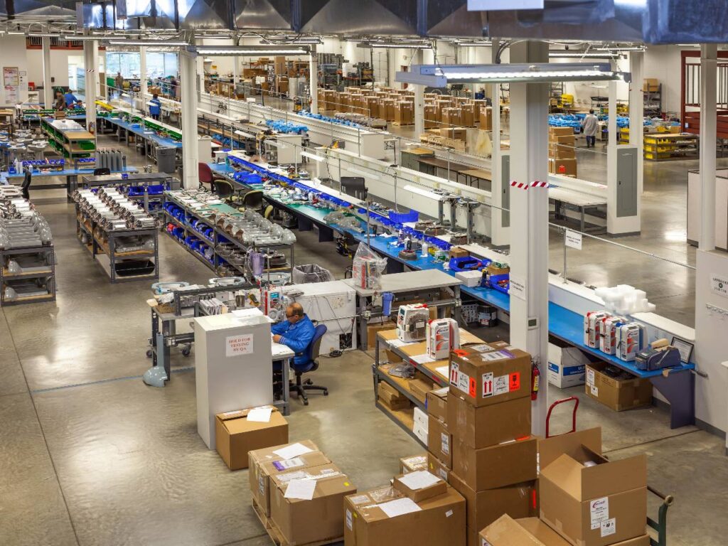 Aerial view of a manufacturing facility highlighting the int