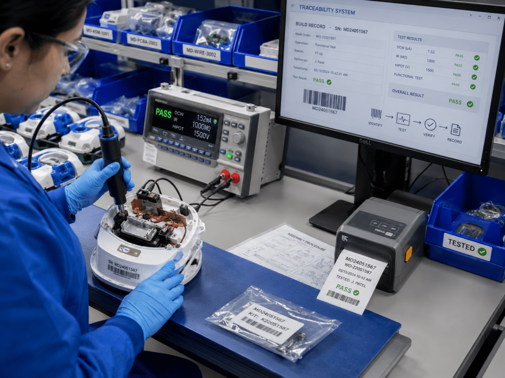 A production line of technical sub-assemblies staged for final integration at a professional manufacturing facility.