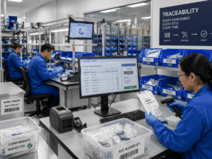Technical electronic product staged at a loading dock to facilitate efficient warehouse inventory management.